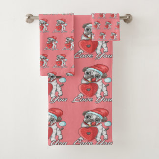 the christmas pug  bath towel set