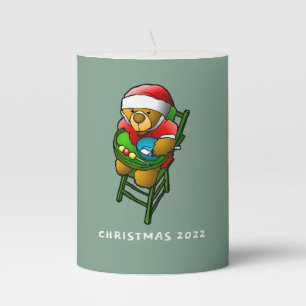 The Christmas teddy bear Pillar Candle