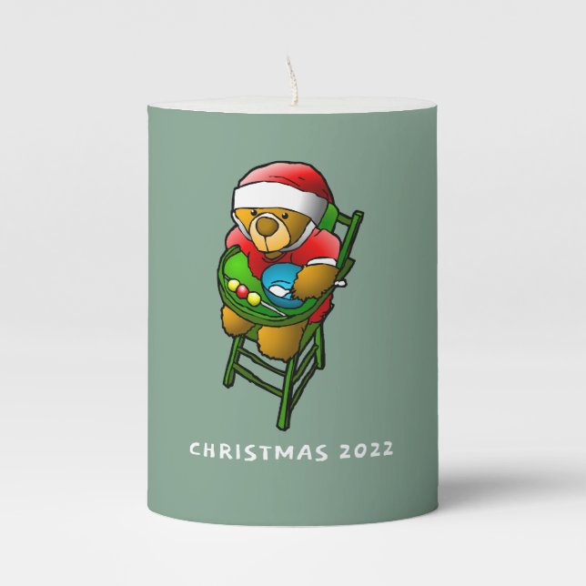 The Christmas teddy bear Pillar Candle (Front)