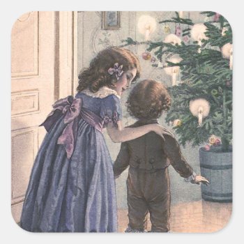 "the Christmas Tree" Square Sticker by ChristmasVintage at Zazzle