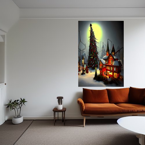 The Christmas Village at night  AI Art Poster