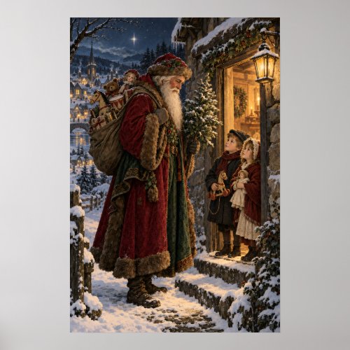 The Christmas Visitor | Vintage Old World Christma Poster