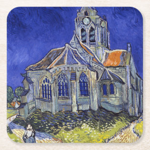 The Church at Auvers, Van Gogh Square Paper Coaster