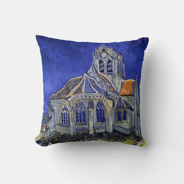 The Church at Auvers, Van Gogh Throw Pillow (Front)