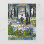 The Church in Cassone Gustav Klimt Postcard<br><div class="desc">A fine art postcard with the painting by Gustav Klimt (1862-1918),  The Church in Cassone (1913). A landscape of an Italian village with a church and cypress trees near the water.</div>