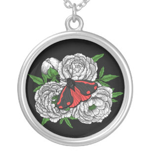 The cinnabar moth silver plated necklace