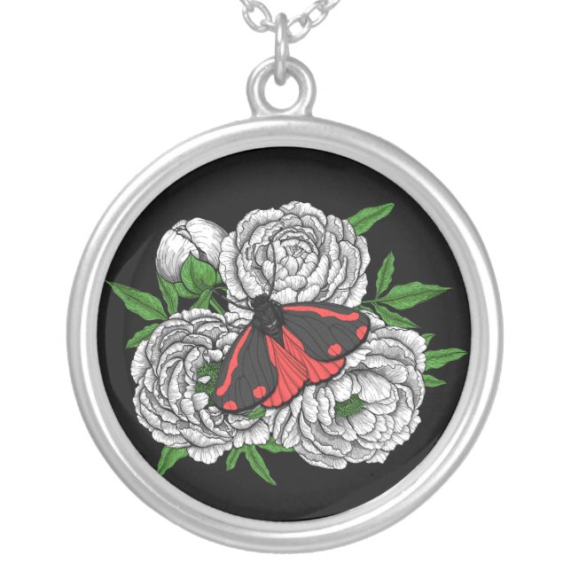 The cinnabar moth silver plated necklace (Front)