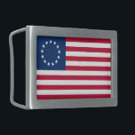 The Circle of Stars, American Flag by Betsy Ross Belt Buckle<br><div class="desc">The Circle of Stars: The year was 1776, and the colonies were on the verge of declaring their independence from Great Britain. A committee was formed to design a flag that would represent the new nation, and they sought the help of a skilled seamstress named Betsy Ross. - Ross was...</div>