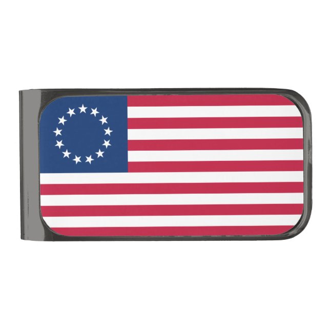 The Circle of Stars, American Flag by Betsy Ross Gunmetal Finish Money Clip (Front)