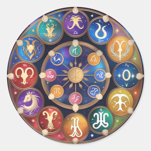  the circle with the zodiac signs classic round sticker (Front)