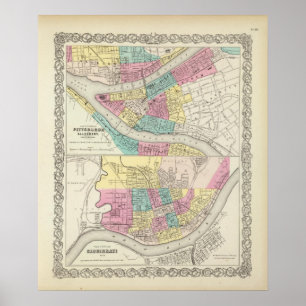 The Cities Of Pittsburgh Allegheny Cincinnati Poster