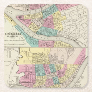 The Cities Of Pittsburgh Allegheny Cincinnati Square Paper Coaster