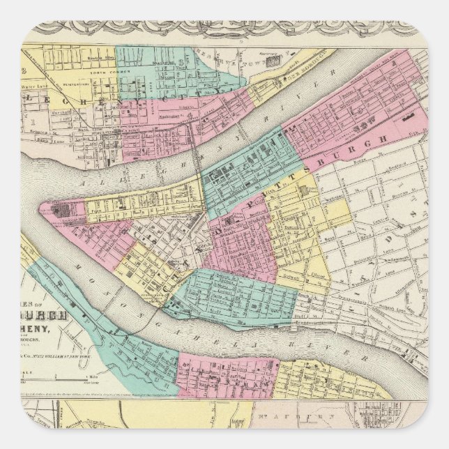 The Cities Of Pittsburgh Allegheny Cincinnati Square Sticker (Front)