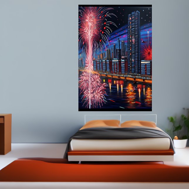 The city and firework | AI Art Poster (Creator Uploaded)