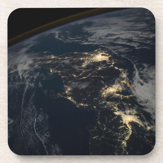 The City Lights Of Japan At Night. Beverage Coaster (Front)