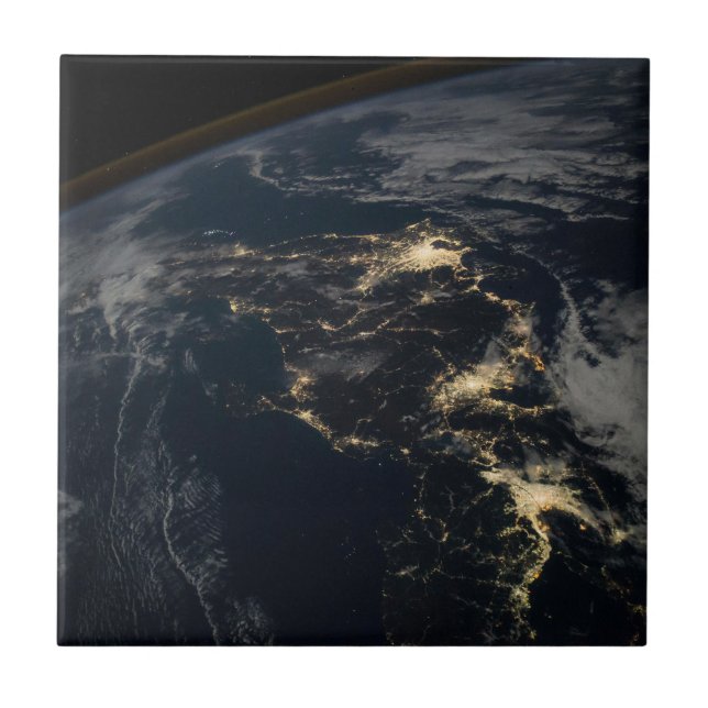 The City Lights Of Japan At Night. Ceramic Tile (Front)