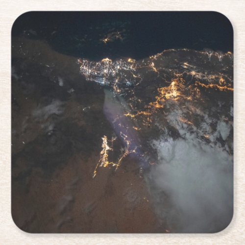 The City Lights Of Jazan And Its Suburbs Square Paper Coaster