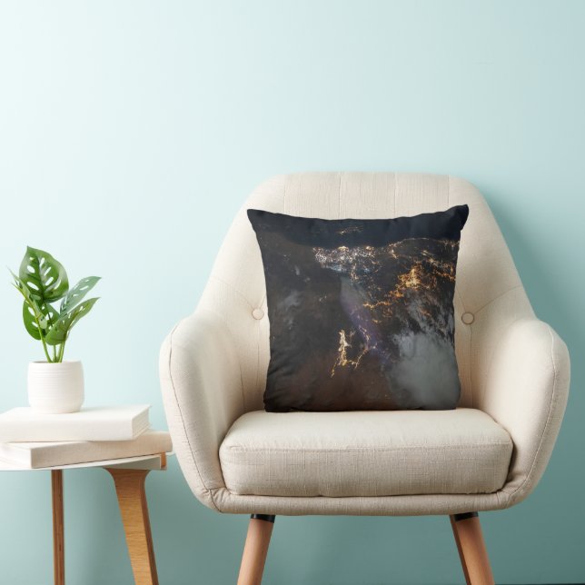 The City Lights Of Jazan And Its Suburbs Throw Pillow (Chair)