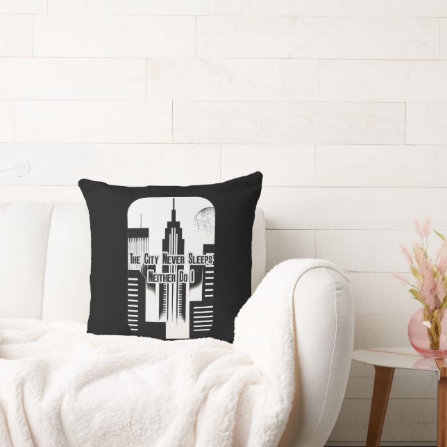 The City Never Sleeps Hustle Skyline Design Throw Pillow (Couch)
