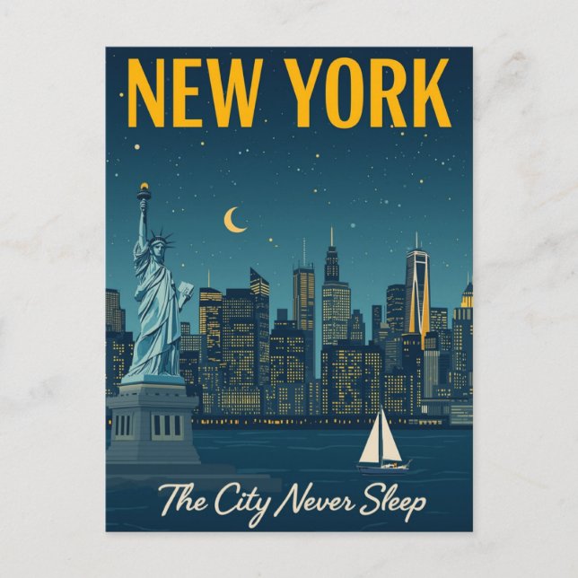 The City Never Sleeps New York Travel Postcard (Front)