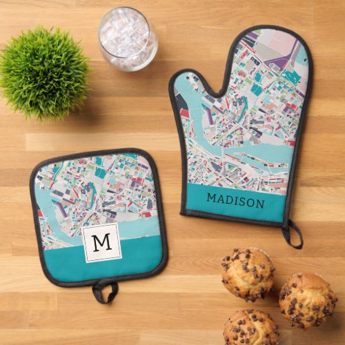 The City of Amsterdam Oven Mitt  Pot Holder Set