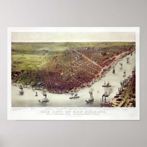 The City Of New Orleans _ Birds_eye View _ 1885 Poster