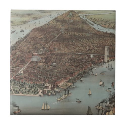 The City of New York  1883 Colour Lithograph Ceramic Tile
