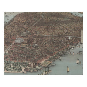 The City of New York   1883 (Colour Lithograph) Faux Canvas Print