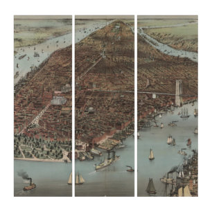 The City of New York 1883 (Colour Lithograph) Triptych