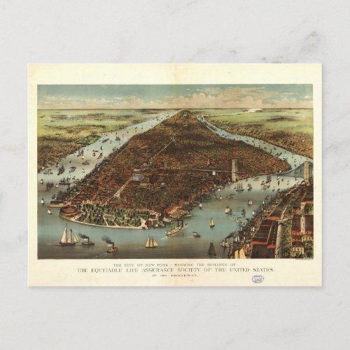 The City of New York by Currier and Ives 1883 Postcard