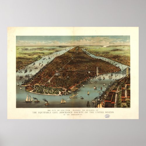 The City of New York by Currier and Ives 1883 Poster