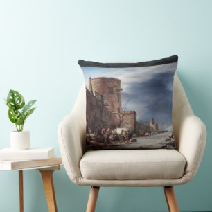 The City Wall of Haarlem in the Winter Throw Pillow