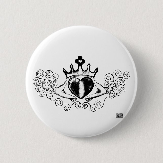 The Claddagh (Black) Pinback Button (Front)