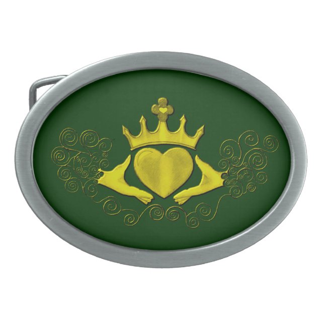 The Claddagh (Gold) Oval Belt Buckle (Front)