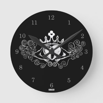 The Claddagh (white) Round Clock by Lace9lives at Zazzle