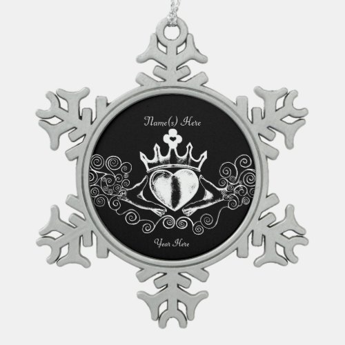 The Claddagh White Snowflake Pewter Christmas Ornament