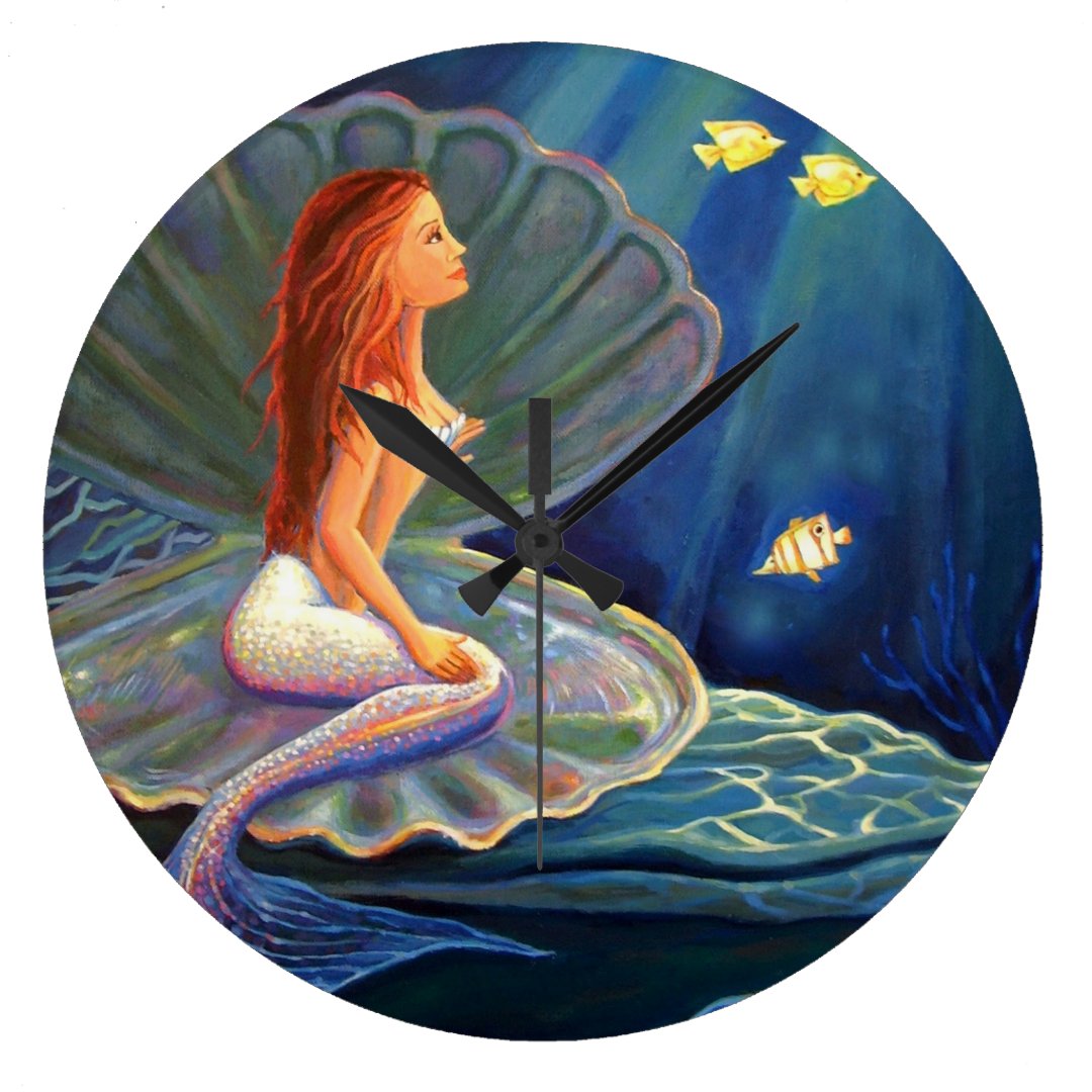 The Clamshell Mermaid Art Wall Clock Zazzle