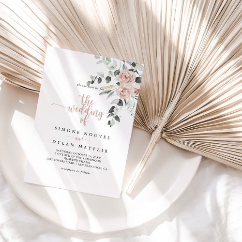 The Classic Dusty Pink Rose Floral Wedding Of  Invitation