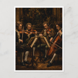 The Classical String Quartet - Vintage Oil Paintin Postcard