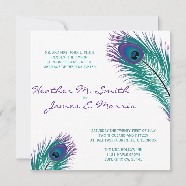 The Classy Peacock Wedding Invitation (Front)