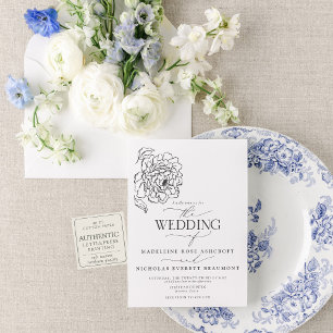 The Claudia Suite Botanical Peony Wedding Letterpress Invitation