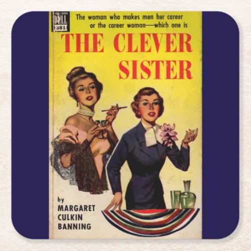 The Clever Sister 1950s pulp novel cover Square Paper Coaster