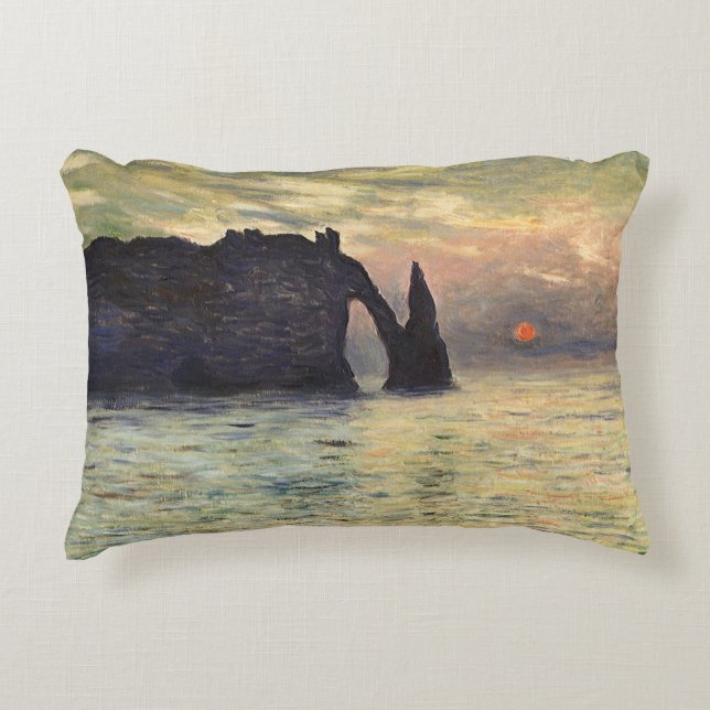 The Cliff Etretat, Sunset by Claude Monet Accent Pillow (Front)