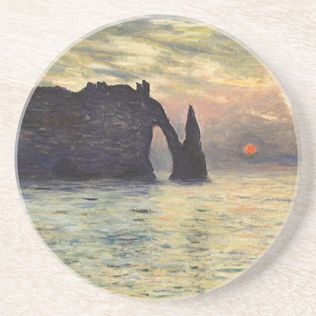 The Cliff Etretat, Sunset by Claude Monet Drink Coaster (Front)