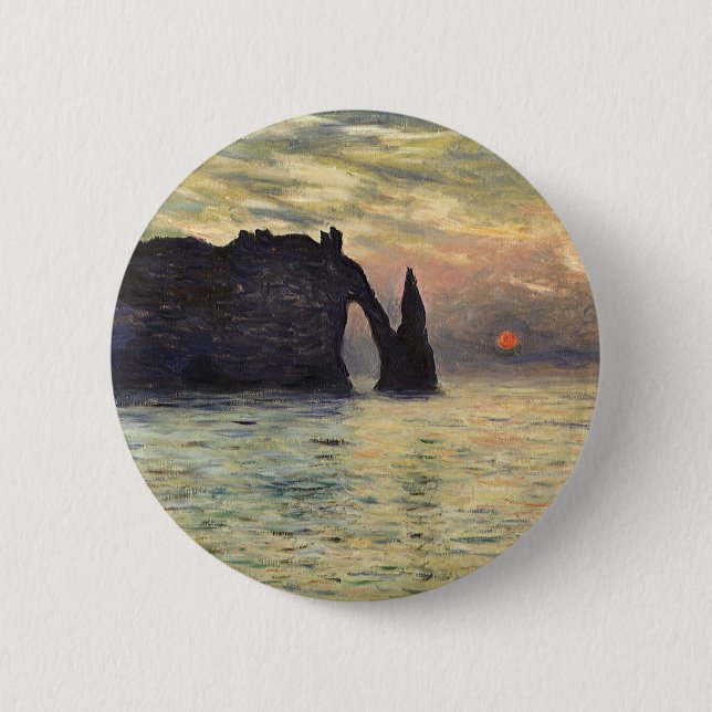 The Cliff Etretat, Sunset by Claude Monet Pinback Button (Front)