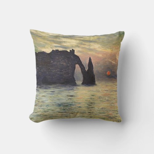 The Cliff Etretat Sunset by Claude Monet Throw Pillow