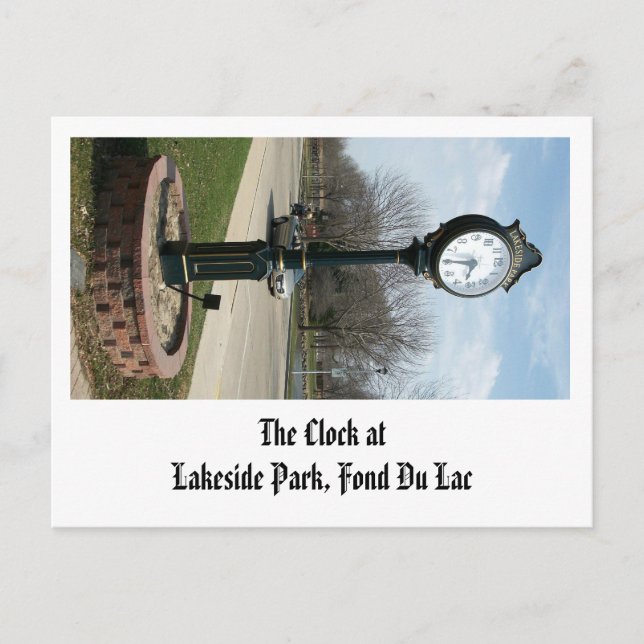 The Clock at Lakeside Park, Fond Du Lac Postcard (Front)