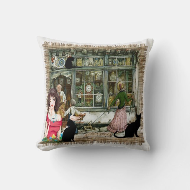 The Clockmaker from Old Amsterdam Throw Pillow (Front)