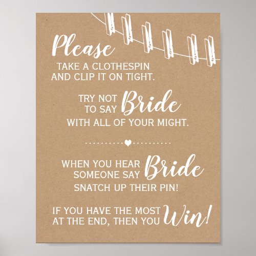 The clothespin game bridal shower rustic sign