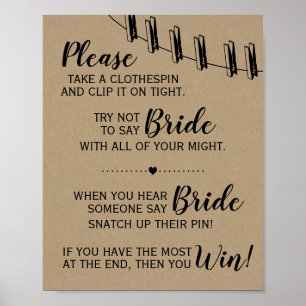 The clothespin game bridal shower rustic sign